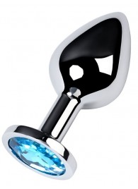 Серебристая конусовидная анальная пробка с голубым кристаллом - 8 см. - ToyFa - купить с доставкой в Ростове-на-Дону