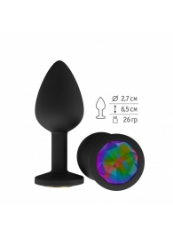 Чёрная анальная втулка с разноцветным кристаллом - 7,3 см. - Джага-Джага - купить с доставкой в Ростове-на-Дону