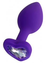 Фиолетовая анальная втулка Diamond Heart с прозрачным кристаллом - 7 см. - ToyFa - купить с доставкой в Ростове-на-Дону