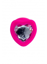 Розовая анальная втулка Diamond Heart с прозрачным кристаллом - 9,5 см. - ToyFa - купить с доставкой в Ростове-на-Дону