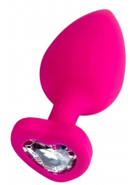 Розовая анальная втулка Diamond Heart с прозрачным кристаллом - 9,5 см. - ToyFa - купить с доставкой в Ростове-на-Дону