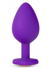 Фиолетовая анальная пробка Bling Plug Medium с золотистым стразом - 8,3 см. - Blush Novelties - купить с доставкой в Ростове-на-Дону