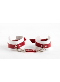 Бело-красные наручники из натуральной кожи - БДСМ Арсенал - купить с доставкой в Ростове-на-Дону