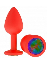 Красная анальная втулка с разноцветным кристаллом - 7,3 см. - Джага-Джага - купить с доставкой в Ростове-на-Дону