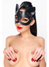 Черная кожаная маска  Кошка  с ушками - Джага-Джага - купить с доставкой в Ростове-на-Дону