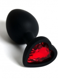 Черная анальная силиконовая пробка с красным стразом-сердцем - 7,5 см. - 4sexdreaM - купить с доставкой в Ростове-на-Дону