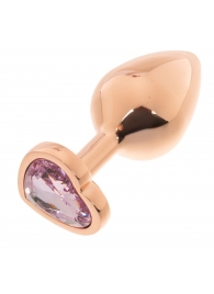 Золотистая анальная пробка OYO с нежно-розовым кристаллом-сердцем - 7,3 см. - OYO