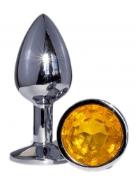 Металлическая анальная втулка с желтым кристаллом - 7,2 см. - OYO