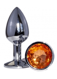 Металлическая анальная втулка с оранжевым кристаллом - 7,2 см. - OYO