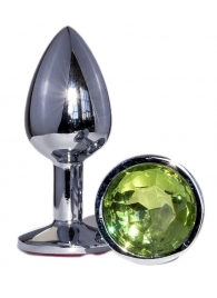 Металлическая анальная втулка с зеленым кристаллом - 7,2 см. - OYO