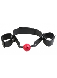Кляп-наручники с красным шариком Breathable Ball Gag Restraint - Pipedream - купить с доставкой в Ростове-на-Дону