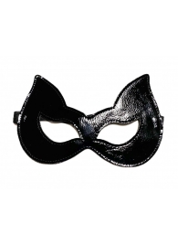 Черная лаковая маска с ушками из эко-кожи - БДСМ Арсенал - купить с доставкой в Ростове-на-Дону