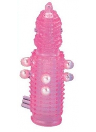 Розовая эластичная насадка на пенис с жемчужинами, точками и шипами Pearl Stimulator - 11,5 см. - Tonga - в Ростове-на-Дону купить с доставкой