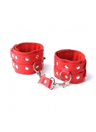 Красные кожаные наручники с велюровой подкладкой - Sitabella - купить с доставкой в Ростове-на-Дону