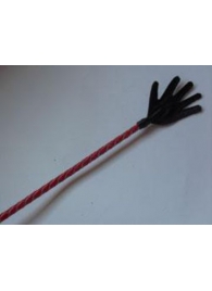 Длинный плетённый стек с наконечником-ладошкой и красной рукоятью - 85 см. - Подиум - купить с доставкой в Ростове-на-Дону
