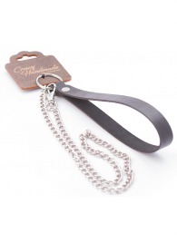 Серебристый металлический поводок с кожаной черной ручкой - 80 см. - Crazy Handmade - купить с доставкой в Ростове-на-Дону