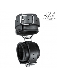 Черные широкие кожаные наручники - Notabu - купить с доставкой в Ростове-на-Дону