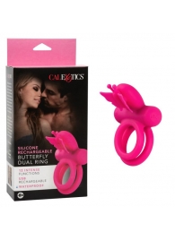 Розовое эрекционное виброкольцо Silicone Rechargeable Dual Butterfly Ring - California Exotic Novelties - в Ростове-на-Дону купить с доставкой