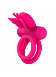 Розовое эрекционное виброкольцо Silicone Rechargeable Dual Butterfly Ring - California Exotic Novelties - в Ростове-на-Дону купить с доставкой