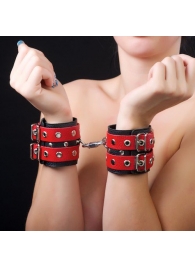 Красно-чёрные наручники из кожи - Sitabella - купить с доставкой в Ростове-на-Дону