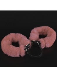 Черные кожаные оковы со съемной розовой опушкой - Sitabella - купить с доставкой в Ростове-на-Дону