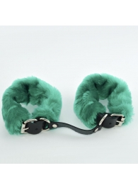 Черные кожаные наручники со съемной зеленой опушкой - Sitabella - купить с доставкой в Ростове-на-Дону