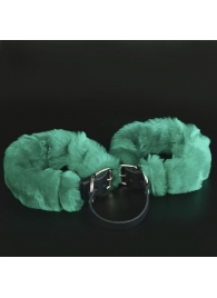 Черные кожаные оковы со съемной зеленой опушкой - Sitabella - купить с доставкой в Ростове-на-Дону