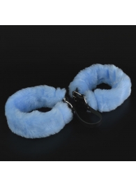 Черные кожаные оковы со съемной голубой опушкой - Sitabella - купить с доставкой в Ростове-на-Дону