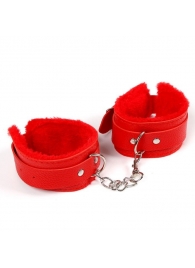 Красные наручники с меховой подкладкой и ремешками - Сима-Ленд - купить с доставкой в Ростове-на-Дону
