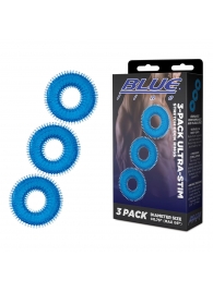 Комплект из трех голубых колец для эрекции 3-Pack Ultra-Stim Stretch Cock Rings - BlueLine - в Ростове-на-Дону купить с доставкой