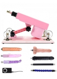 Розовая секс-машина с проводным пультом и 5 насадками - Eroticon - купить с доставкой в Ростове-на-Дону