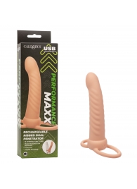 Телесная насадка для двойного проникновения Rechargeable Ribbed Dual Penetrator с вибрацией - California Exotic Novelties - купить с доставкой в Ростове-на-Дону