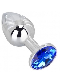 Анальное украшение BUTT PLUG  Small с синим кристаллом - 7 см. - Anal Jewelry Plug - купить с доставкой в Ростове-на-Дону