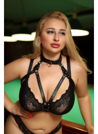 Черная кожаная сбруя с ошейником plus size из нежной кожи - БДСМ Арсенал - купить с доставкой в Ростове-на-Дону