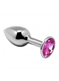 Серебристая анальная втулка с розовым кристаллом Mini Metal Butt Plug Size S - 7 см. - Adrien Lastic