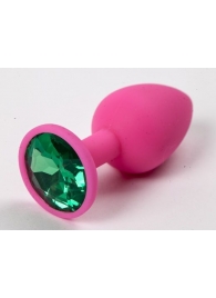 Розовая силиконовая пробка с зеленым кристаллом - 7,1 см. - 4sexdreaM - купить с доставкой в Ростове-на-Дону