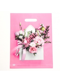 Розовый пакет с цветочным принтом и вырубной ручкой (40х31 см) - Сима-Ленд - купить с доставкой в Ростове-на-Дону