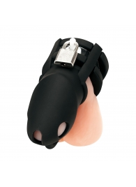 Черная клетка для пениса Silicone Small 2 in Cock Cage With Ball Divider - BlueLine - купить с доставкой в Ростове-на-Дону
