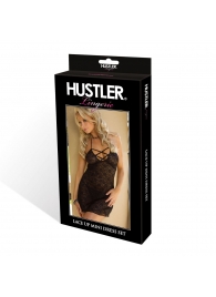 Черная сорочка из кружев с обнаженной спиной и трусиками-стринг в комплекте - Hustler Lingerie купить с доставкой