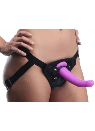 Лиловый поясной страпон Navigator Silicone G-Spot Dildo with Harness - 17,8 см. - XR Brands - купить с доставкой в Ростове-на-Дону