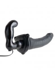 Черный страпон с вагинальной пробкой Deluxe Vibrating Penetrix Strap-On - 19 см. - Pipedream - купить с доставкой в Ростове-на-Дону