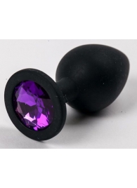 Черная силиконовая анальная пробка с фиолетовым стразом - 8,2 см. - 4sexdreaM - купить с доставкой в Ростове-на-Дону