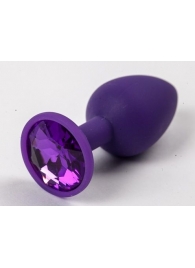 Фиолетовая силиконовая анальная пробка с фиолетовым стразом - 7,1 см. - 4sexdreaM - купить с доставкой в Ростове-на-Дону
