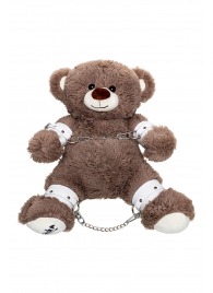 Бондажный набор: бурый мишка с белыми оковами и наручниками - Pecado - купить с доставкой в Ростове-на-Дону