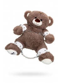 Бондажный набор: бурый мишка с белыми оковами и наручниками - Pecado - купить с доставкой в Ростове-на-Дону