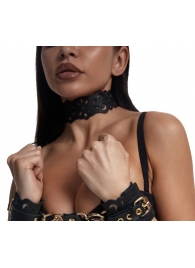 Черный ажурный чокер с золотистой фурнитурой - Crazy Handmade - купить с доставкой в Ростове-на-Дону