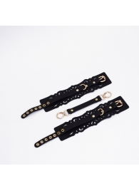 Черный кожаные оковы с узорами и золотистой фурнитурой - Crazy Handmade - купить с доставкой в Ростове-на-Дону