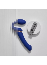 Синий безремневой страпон Multi Orgasm Bendable Strap-On size L с клиторальной стимуляцией - Strap-on-me - купить с доставкой в Ростове-на-Дону