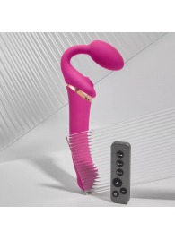 Ярко-розовый безремневой страпон Multi Orgasm Bendable Strap-On size L с клиторальной стимуляцией - Strap-on-me - купить с доставкой в Ростове-на-Дону