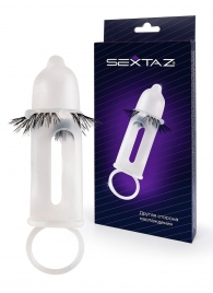 Эластичная насадка на пенис с подхватом мошонки и стимулирующими «ресничками» - Sextaz - в Ростове-на-Дону купить с доставкой